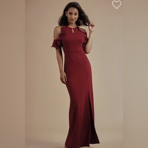 Elegant Belsoie L214014 Burgundy Cold Shoulder Dress